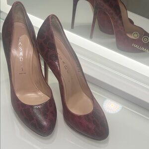 Casadei Burgundy Snake Print Heels
